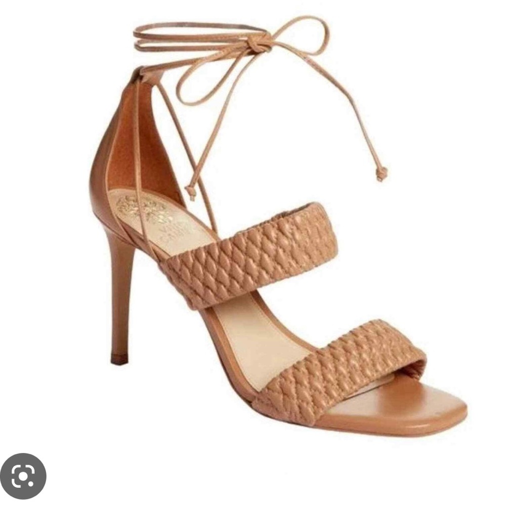 Antilique quilted strappy ankle wrap heels in color tan.